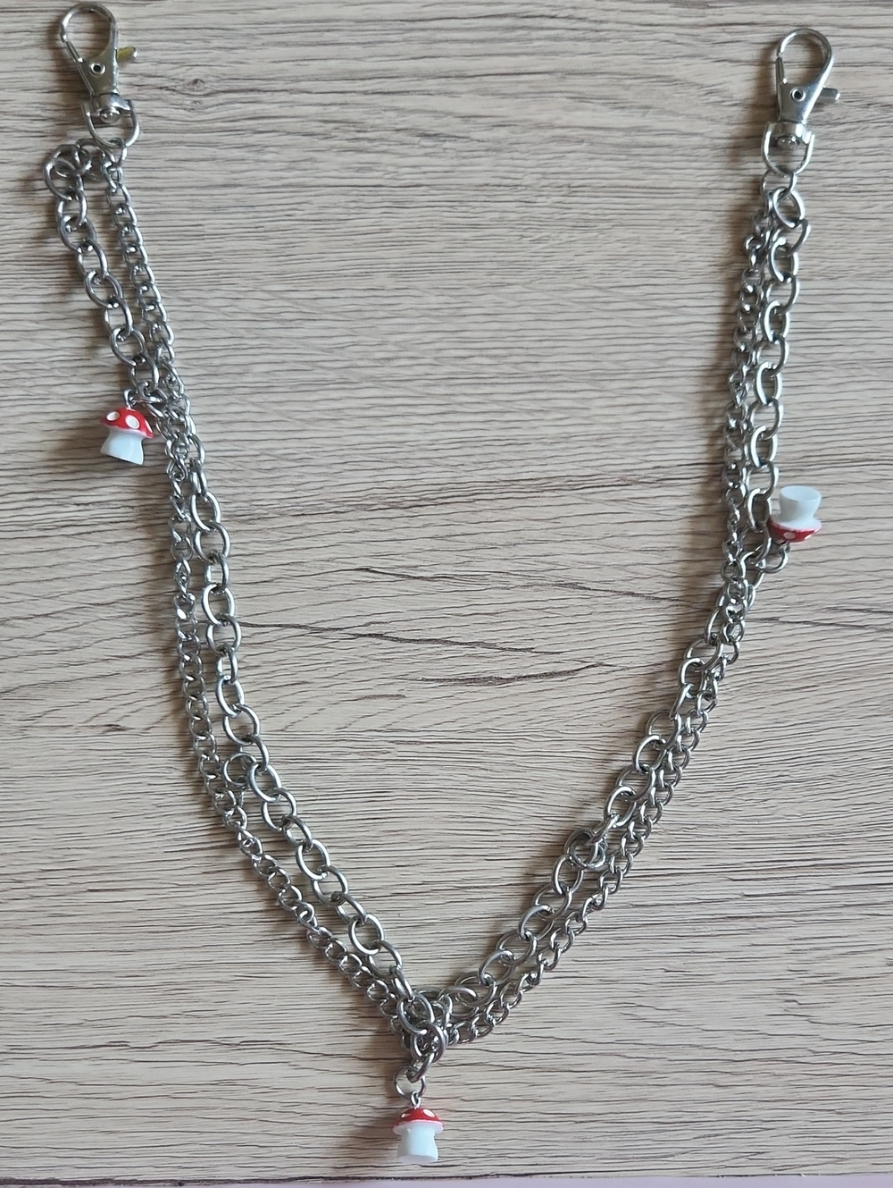 Silver Layered Waist Chain with Red & White Mushroom Charms